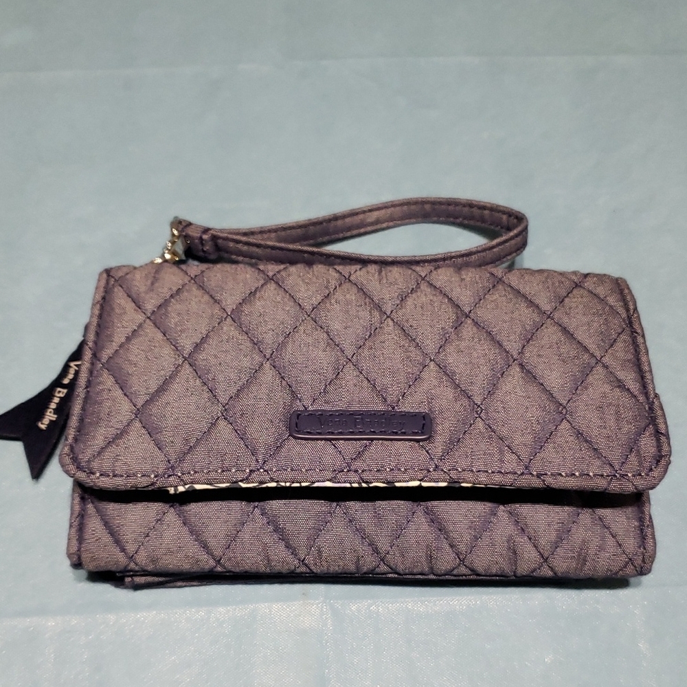 Vera Bradley RFID Navy Denim Style Quilted Phone Wristlet